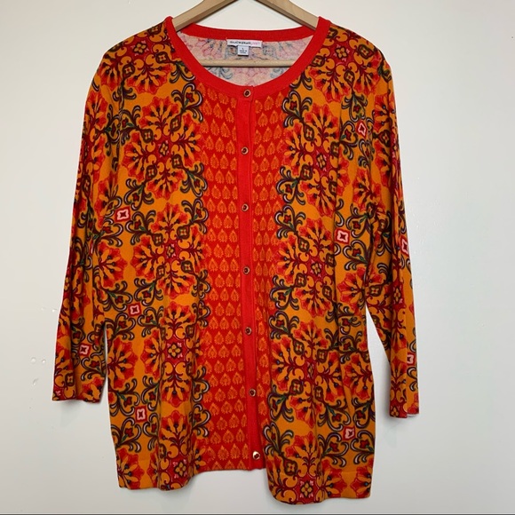 Isaac Mizrahi Live Orange Floral Cardigan Women’s Size Large - Picture 4 of 7